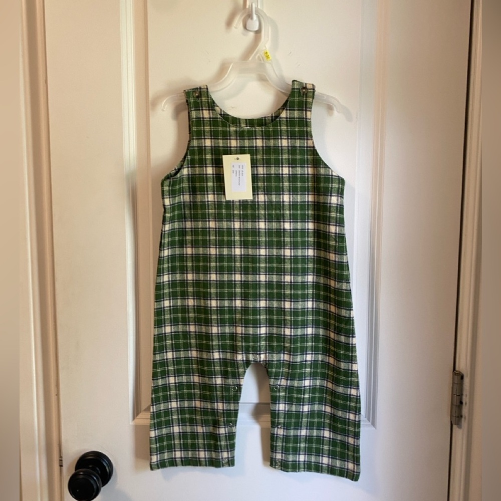 Sweetdil Green plaid romper longalls overalls 24m NWT